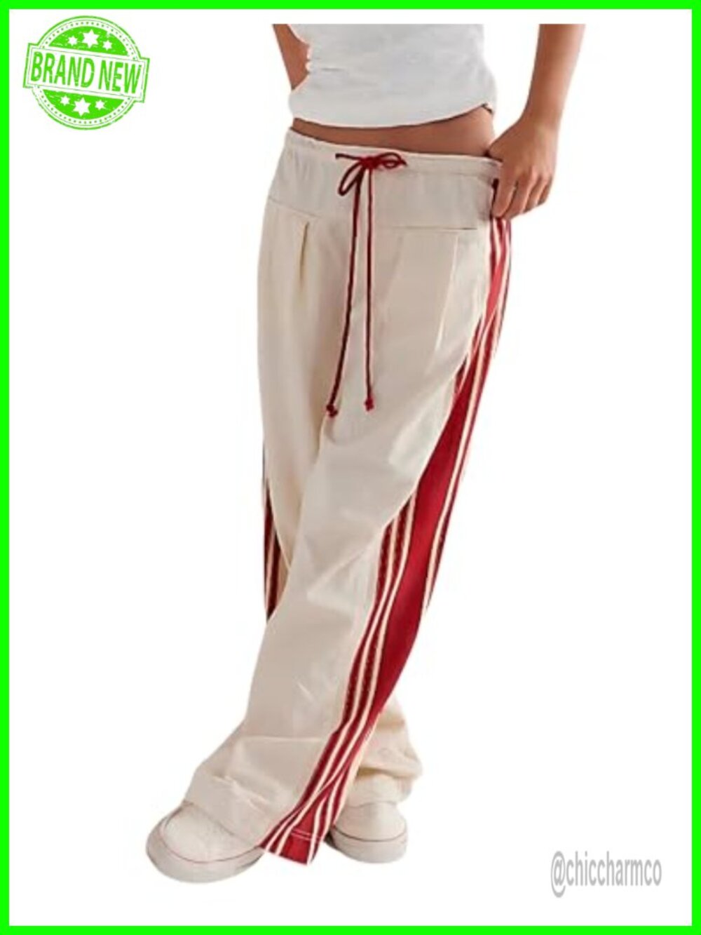 Women's Wide Leg Palazzo Pants High Rise Drawstring Side Striped Slouchy